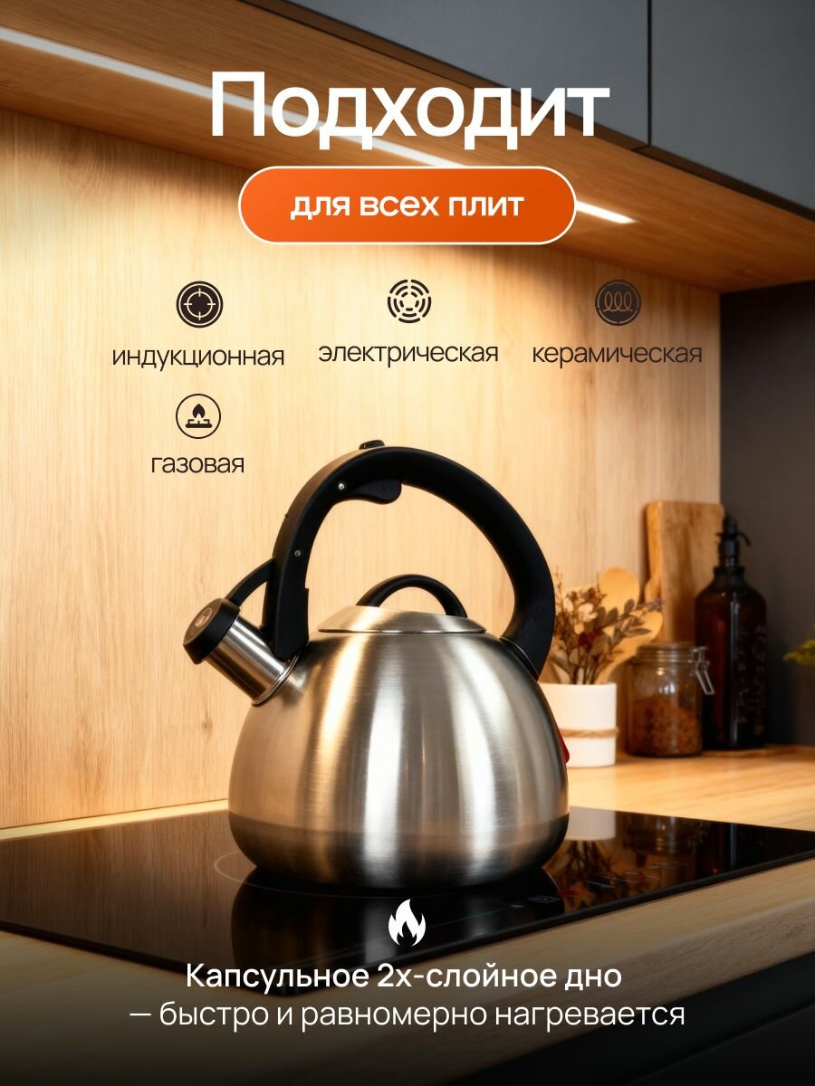 Чайник "Мой дом", со свистком, 2,7 л, нержавеющая сталь, серебристый — фото 1