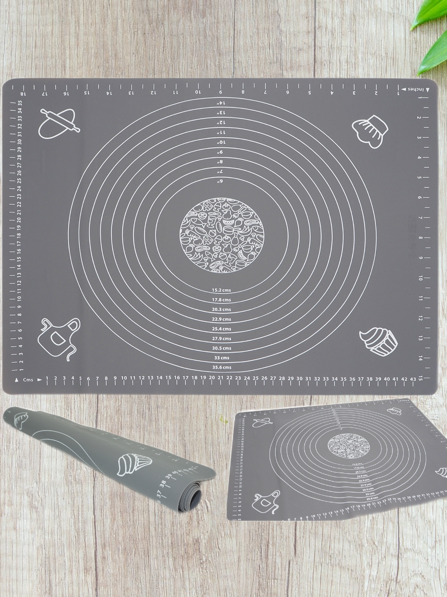 Силиконовый коврик для раскатки теста 50х40 см с разметкой, серый — фото 1