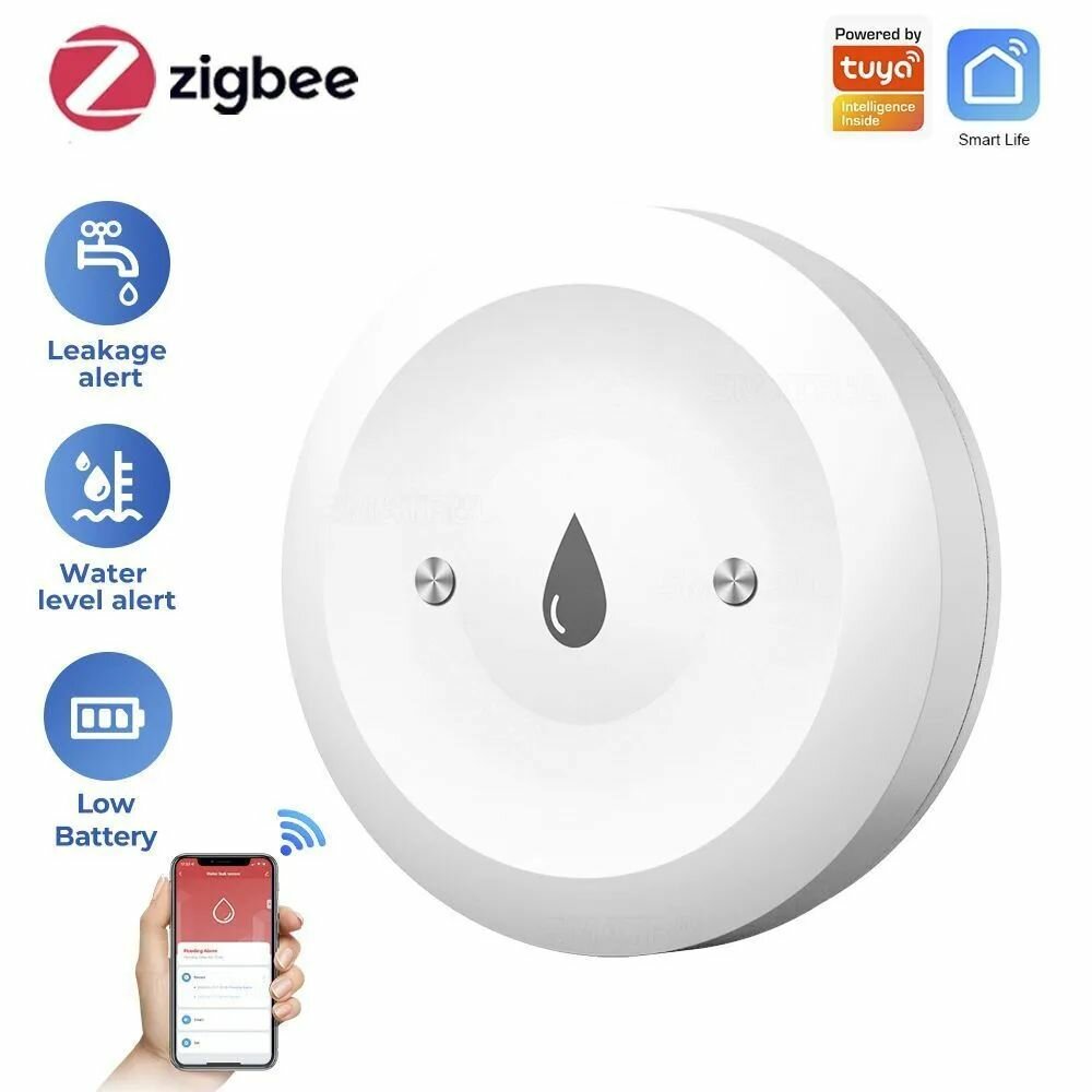 Датчик протечки воды Zigbee 3.0 с реальным временем обнаружения и уведомлениями на смартфон