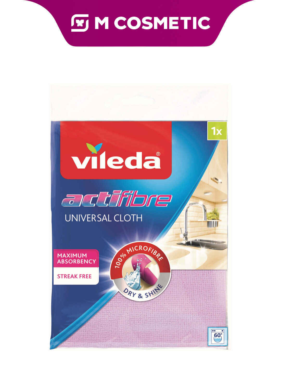 Салфетка для зеркал Виледа Актифайбр, для зеркал и стёкол, универсальная, 1 шт