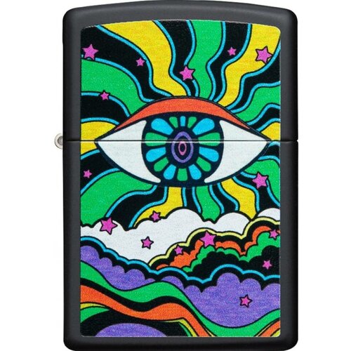 Оригинальная бензиновая зажигалка ZIPPO Classic 49699 Black Light Eye Design с покрытием Black Matte зажигалка бензиновая zippo 49699 black light eye бензин для зажигалки топливо 125 мл