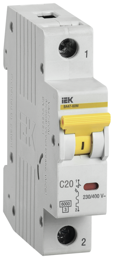 Автоматический выключатель IEK ВА47-60M 1Р (C) 6кА 20 А