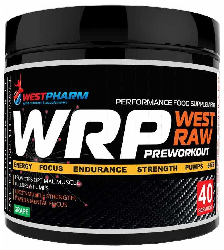 WestPharm / WRP / West Raw Preworkout / Предтренировочный комплекс со вкусом Grape / 320 гр, 40 порций