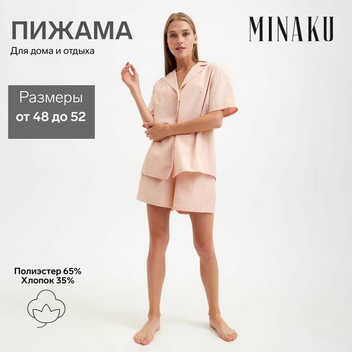 фото Пижама minaku, шорты, застежка пуговицы, короткий рукав, размер 52, розовый