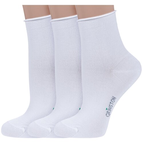 фото Комплект из 3 пар женских носков без резинки grinston socks (pingons) из мерсеризованного хлопка белые, размер 23