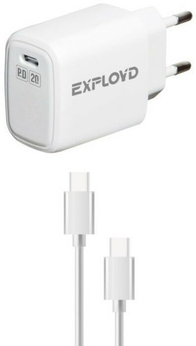 Exployd Сетевое зарядное устройство Exployd EX-Z-1335, USB-C, 3 А, 20 Вт, кабель Type-C, PD, белое