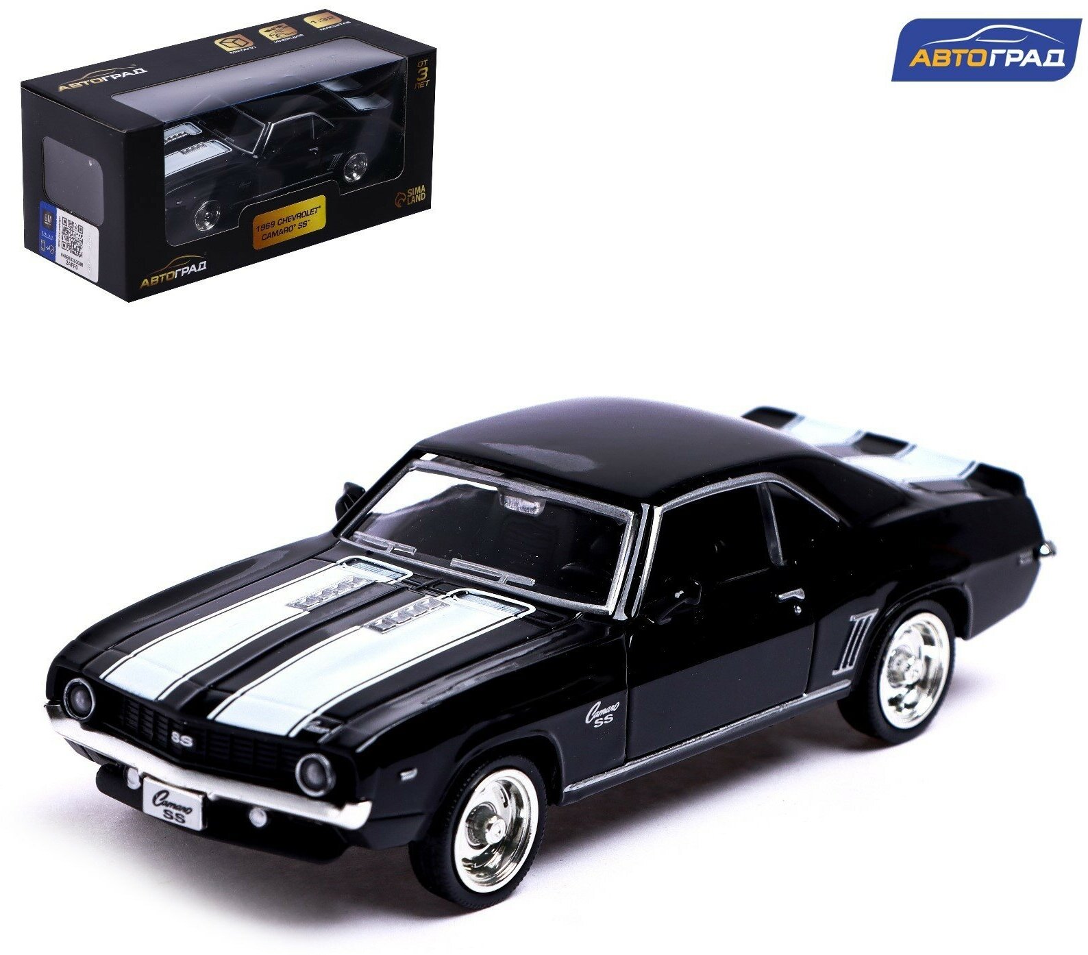 Машина металлическая CHEVROLET CAMARO SS, 1:32, открываются двери, инерция, цвет чёрный