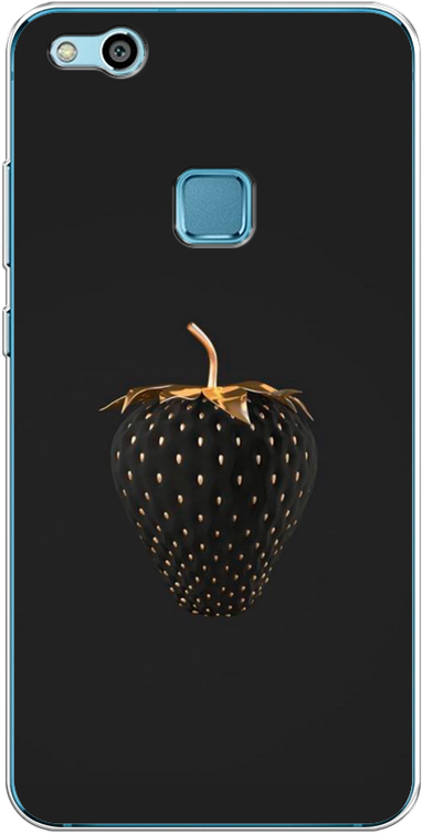 Силиконовый чехол на Huawei P10 Lite / Хуавей П10 Лайт Черно-золотая клубника