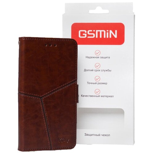 фото Кожаный чехол-книжка gsmin series ktry для xiaomi redmi note 6 pro с магнитной застежкой (темно-коричневый)