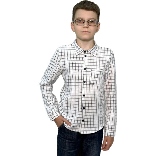 Школьная рубашка Стильный Я, размер 122, черный, белый детская хлопковая футболка с длинным рукавом и кукольным воротником