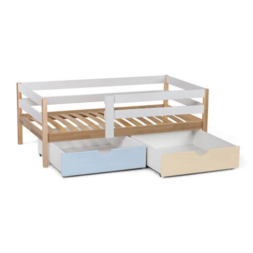 Кровать Scandi Sofa с бортиком (Wood &White, 180х90, С вместительным ящиком, Голубой, Бежевый)