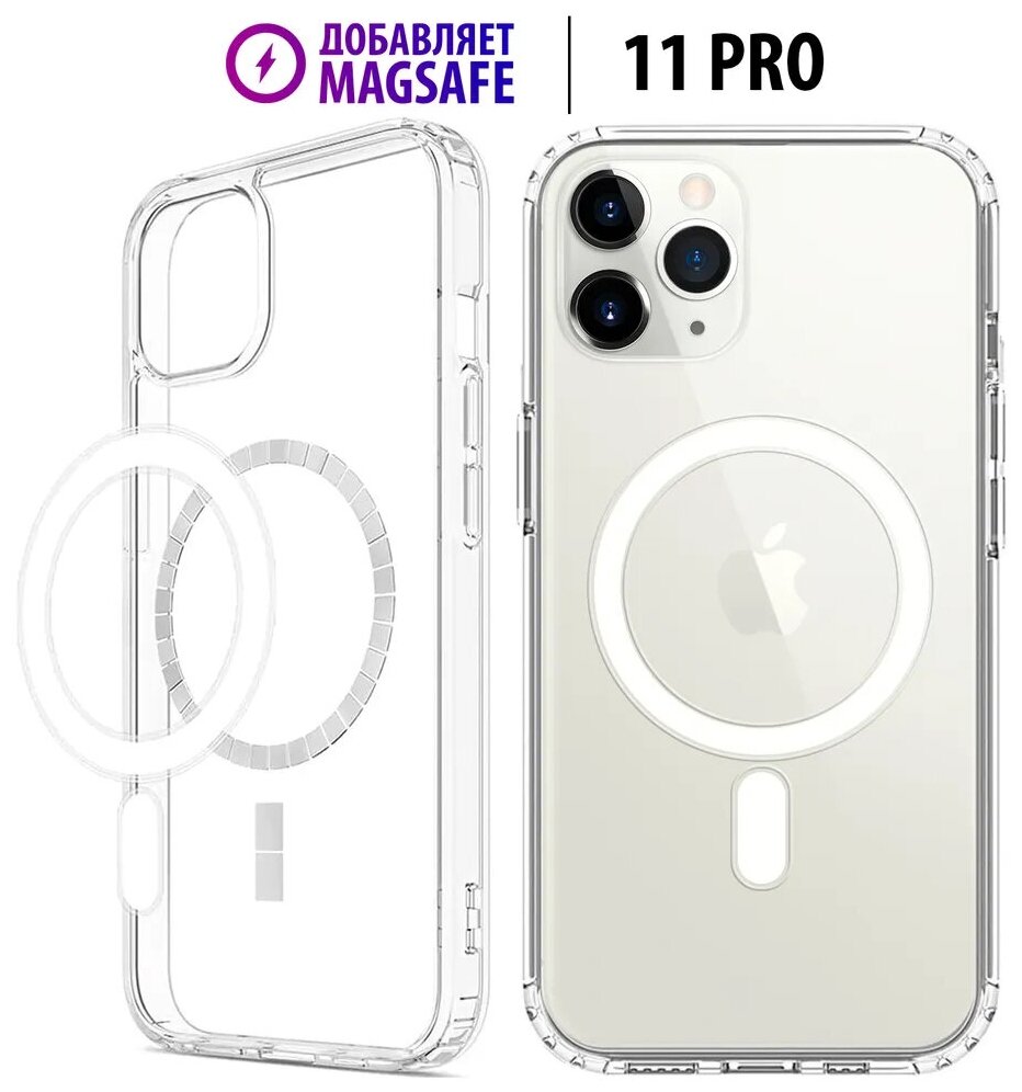 Чехол Luckroute для iPhone 11 Pro - Добавляет функцию MagSafe - Противоударный прозрачный кейс с усиленными углами