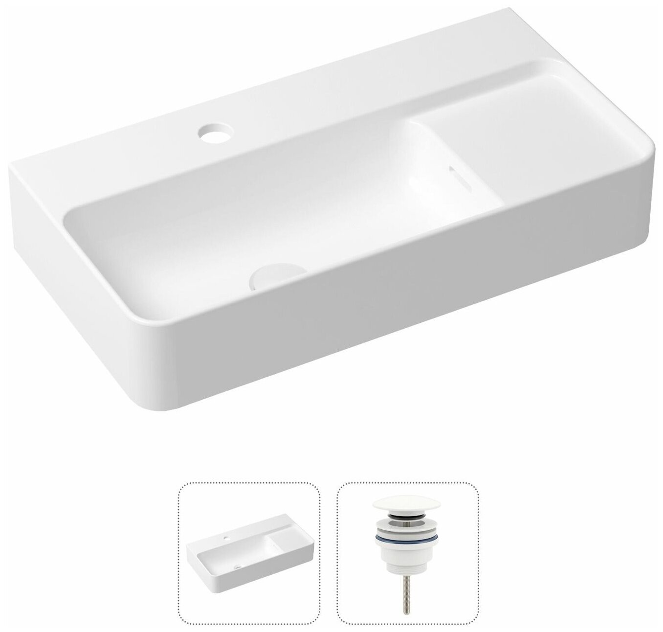 Накладная раковина в ванную Lavinia Boho Bathroom Sink Slim 21520887 в комплекте 2 в 1: умывальник белый, донный клапан в цвете матовый белый