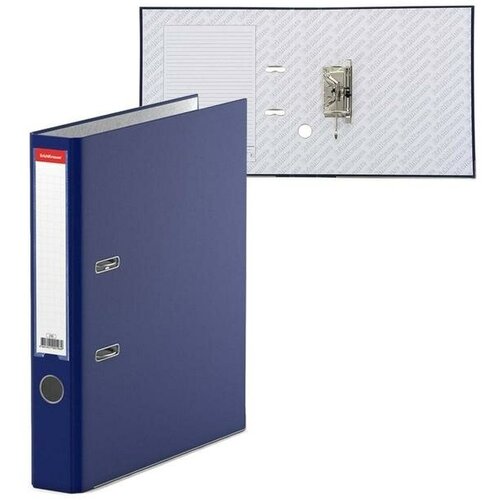 Папка-регистратор А4, 50 мм, ErichKrause Business, собранная, пластиковый карман, синяя, металлический кант, вместимость 350 листов