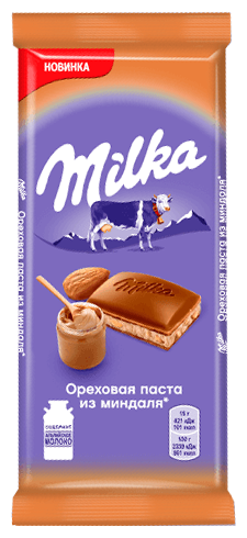 Шоколад Milka Молочный с пастой из миндаля и с дробленым карамелизованным соленым миндалем 85г - фото №1