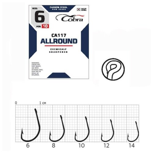 kryuchki cobra funa ser ca117 razmer 012 10 sht Крючки Cobra ALLROUND CA117-10, 10 шт.