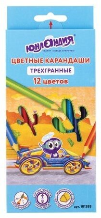 Карандаши цветные юнландия "юнландик быстрее всех", 12 цветов, трехгранные заточенные, 181388