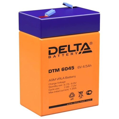 Аккумулятор Ибп 6В 4,5А. ч. Delta (Dtm 6045) (70Х47х107) Agm DELTA battery арт. DTM6045 аккумулятор delta dtm 6012 6в 1 2 ач