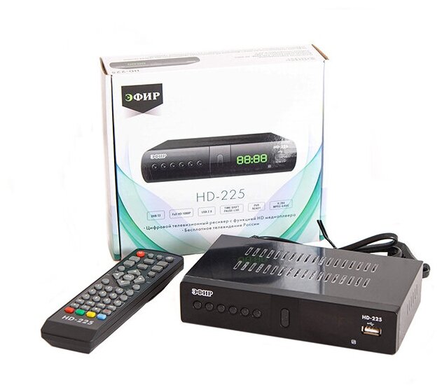 Цифровой ресивер DVB-T2 сигнал Эфир HD-225 черный LCD дисплей