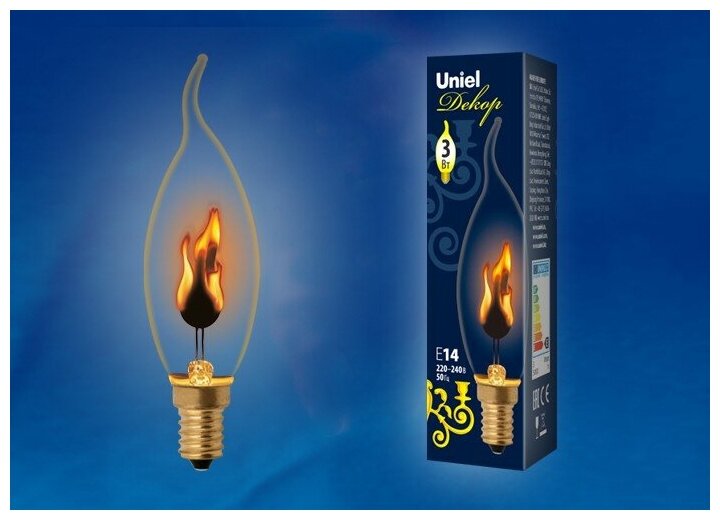 Другие товары 12 Uniel Лампочка накаливания Uniel свеча на ветру декоративная эффект пламени E14 3Вт прозрачная IL-N-CW35-3/RED-FLAME/E14/CL