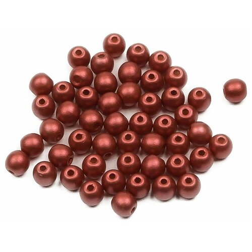 Стеклянные чешские бусины, круглые, Round Beads, 3 мм, цвет Alabaster Metallic Red, 50 шт.