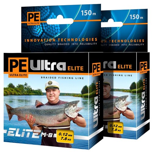 фото Плетеный шнур pe ultra elite m-8 yellow 0,12mm, набор 2шт. по 150m aqua
