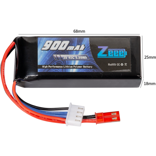 Zeee Power Аккумулятор Zeee Power LiPo 11.1V 3S 45C 900mAh Soft (JST) - zeee-900-3s-45c