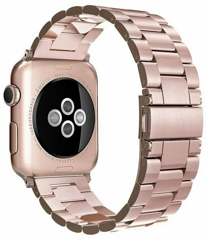 Металлический блочный (стальной) ремешок для смарт часов Apple Watch (series 1-7/SE) 38/40/41 mm, Розовое золото