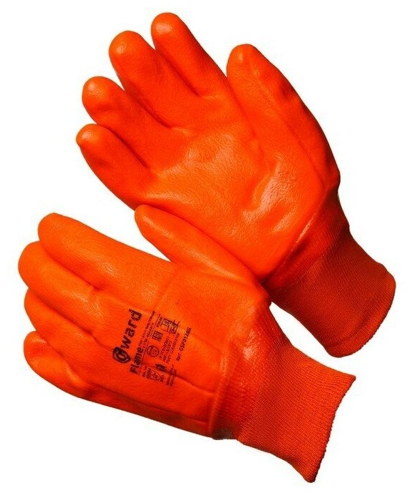 Трикотажные утепленные перчатки с оранжевым МБС покрытием размер 11 XXL - фотография № 2