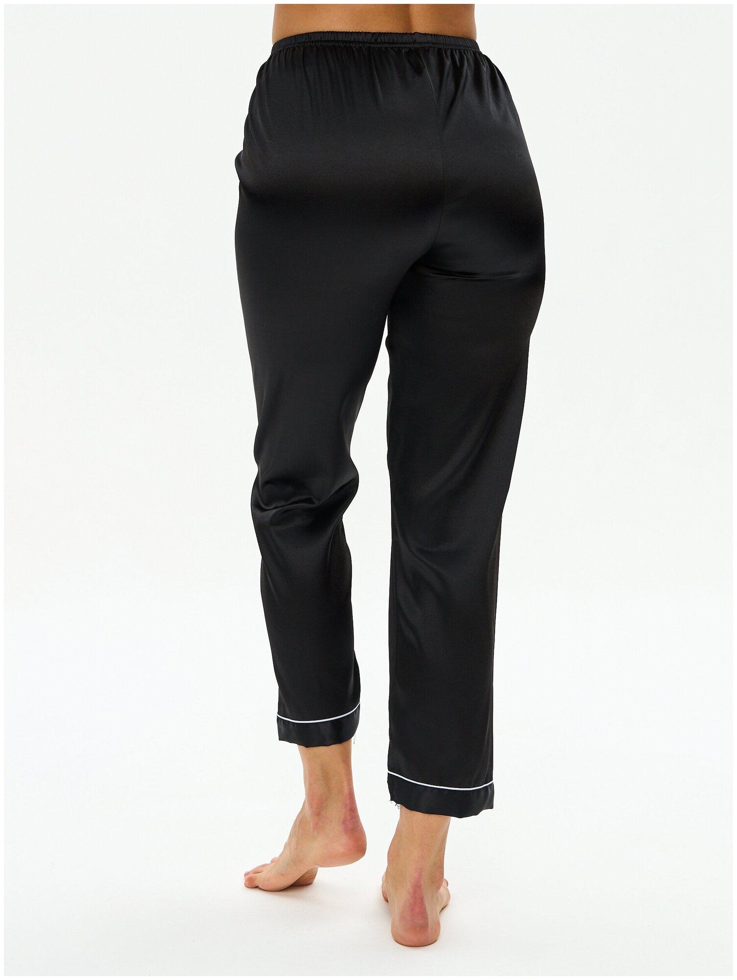 Пижама женская с брюками и рубашкой для сна, шелковая , атласная , домашняя одежда черная 42/M размер - фотография № 12