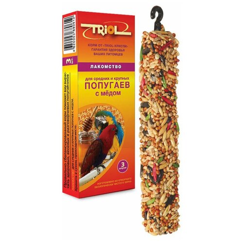 Лакомство для птиц Triol Standard с медом для средних и крупных попугаев , 80 г , 3 шт. в уп. семена зеленые витамины для пернатых 10 гр х 3 шт