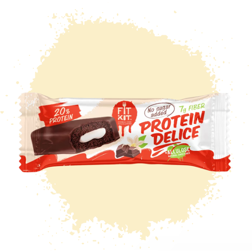 Батончик глазированный Fit Kit Protein Delice (шоколад-ваниль) 1 шт. fit kit extra protein bar банановый фламбе 5шт по 55г протеиновый батончик с начинкой без сахара с аллюлозой