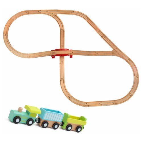 Детская деревянная железная дорога, Набор деревянных рельс с поездом, 32 элемента набор дополнительных рельс для детской деревянной железной дороги 37 элементов