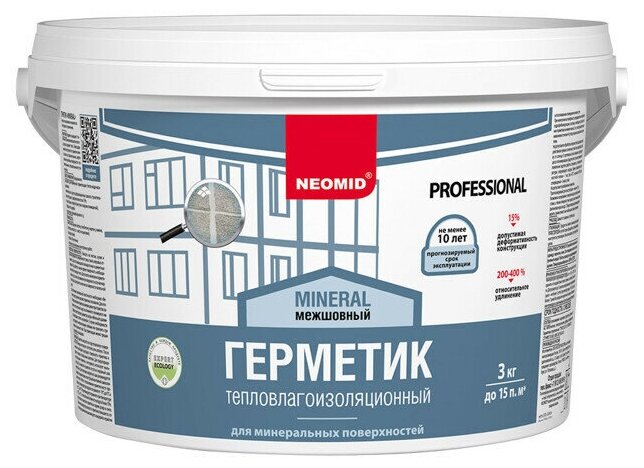 Neomid Герметик строительный "Neomid mineral Professional", белый, ведро 3 кг - фотография № 1