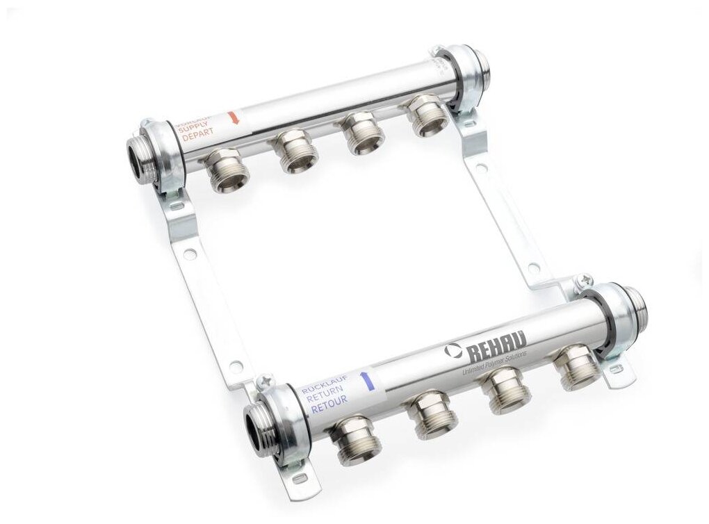 Распределительный коллектор отопления РЕХАУ HLV 1" НР 4 отвода 3/4"