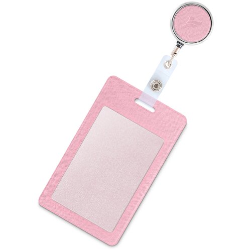 Держатель вертикальный для пропуска, бейджа Flexpocket, чехол для карт доступа с рулеткой, карман для проездного школьника, цвет розовый