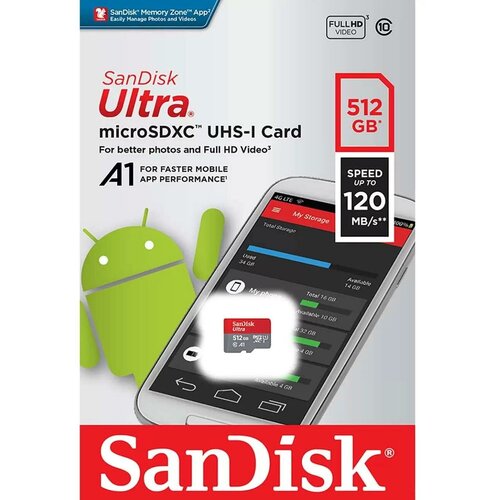 Карта памяти microSDXC 512Gb SanDisk Ultra UHS-I A1 карта памяти 256gb sandisk ultra microsdxc class 10 uhs i