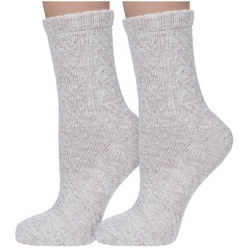 фото Комплект из 2 пар женских носков mark formelle с вискозой и ангорой рис. 1838, светло-бежевые меланж, размер 23-25