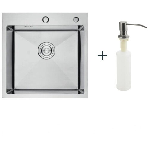 Мойка врезная толщина 3мм 50х50 Сатин (3.0х220) c сифоном и дозатором