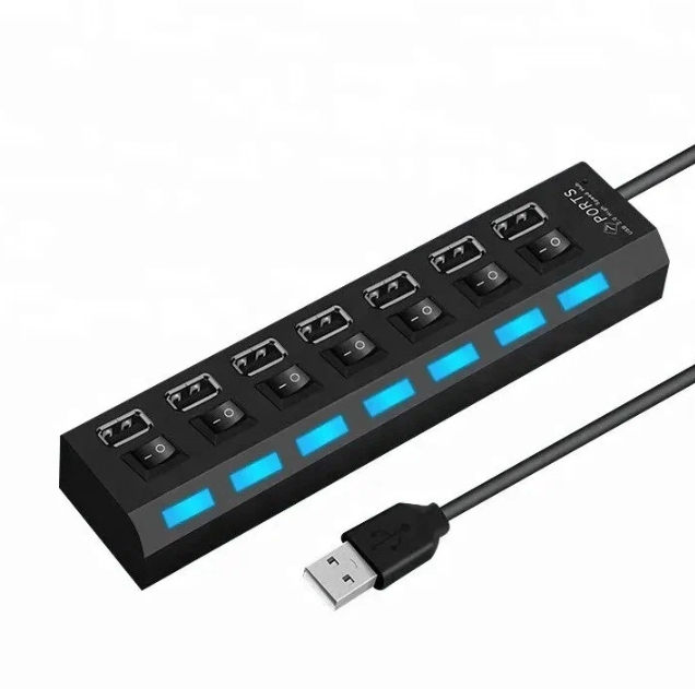 USB Hub разветвитель на 7 USB с выключателями длина кабеля 40см (Черный)