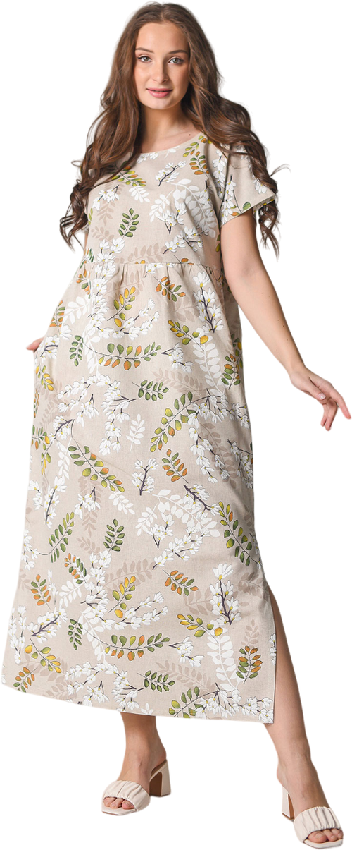 Платье Оптима Трикотаж, хлопок, повседневное, прямой силуэт, макси, карманы, размер 46, белый