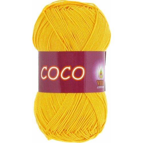 Пряжа хлопковая Vita Cotton Coco (Вита Коко) - 2 мотка, 3863 желтый, 100% мерсеризованный хлопок 240м/50г