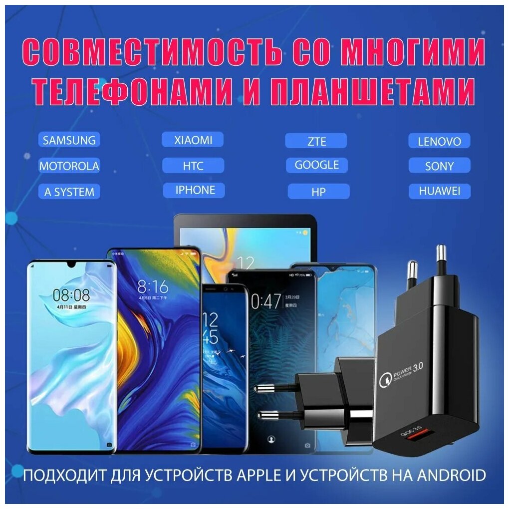 Быстрая зарядка для телефона Quick Charge 30 18W 3A с кабелем USB Type-C