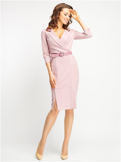Платье-футляр Giulia Rossi, вельвет, прилегающее, миди, карманы, размер 52, розовый, бежевый