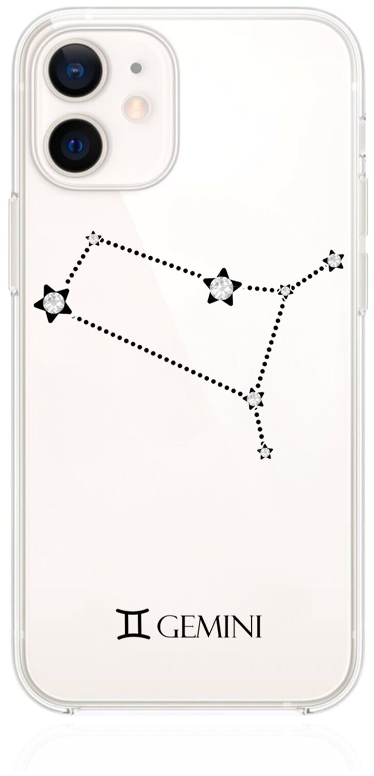 Прозрачный силиконовый чехол с кристаллами Lux для iPhone 12 Mini Знак зодиака Близнецы Gemini для Айфон 12 Мини