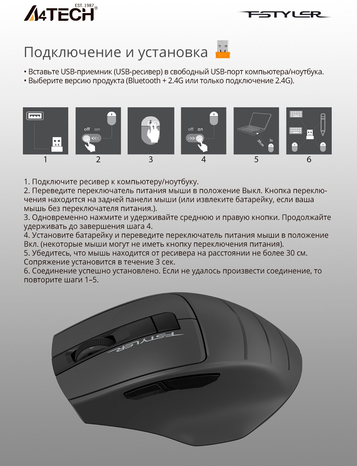 Беспроводная мышь A4Tech Fstyler FG30