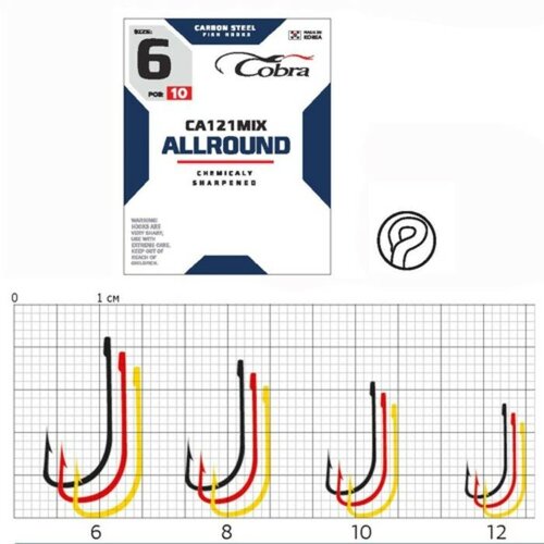 крючки cobra allround серия ca121 008 10 шт микс COBRA Крючки Cobra ALLROUND, серия CA121, № 008, 10 шт, микс