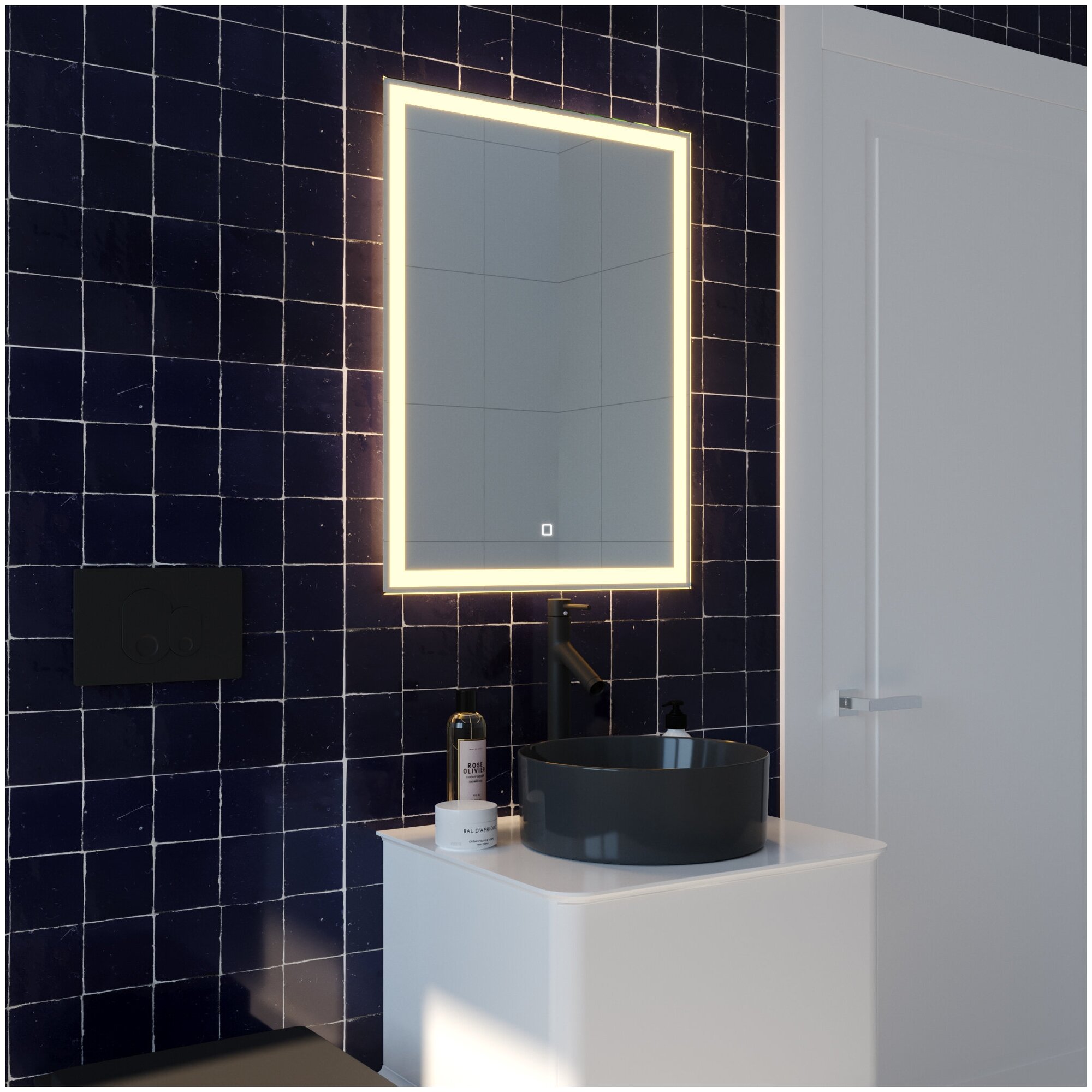 Зеркало с LED подсветкой OBERIAL 60x80см (тёплый свет 3000К, прямоугольное настенное для ванной сенсорное выключение) - фотография № 10