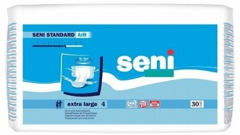 Подгузники для взрослых Seni Standart Air XL (4), обхват 130-170 см, 6 капель, 30 шт.