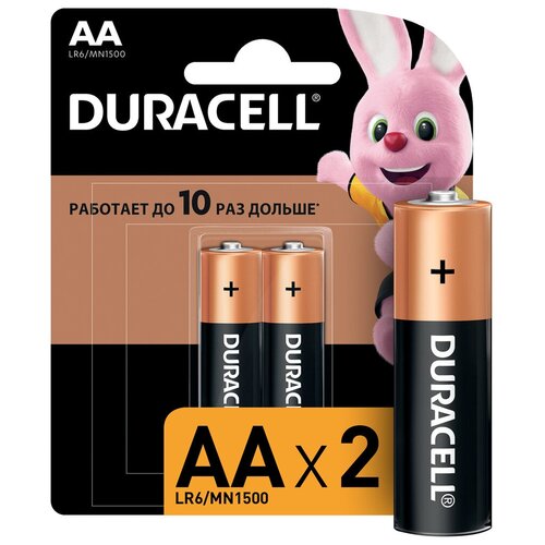 Duracell Батарейка алкалиновая Duracell Basic, AA, LR6-2BL, 1.5В, блистер, 2 шт.